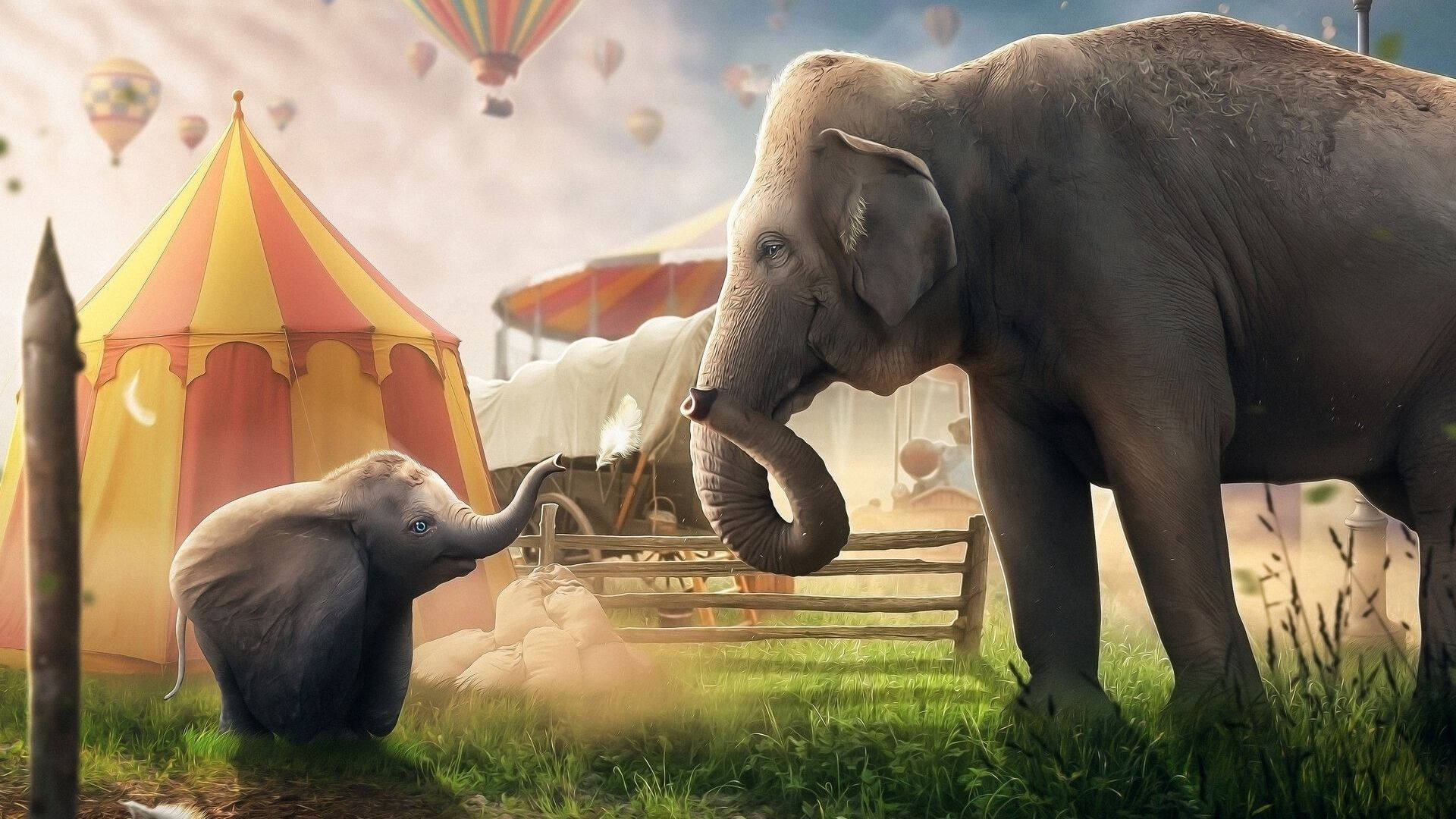 Father With Baby Dumbo Wallpaper
