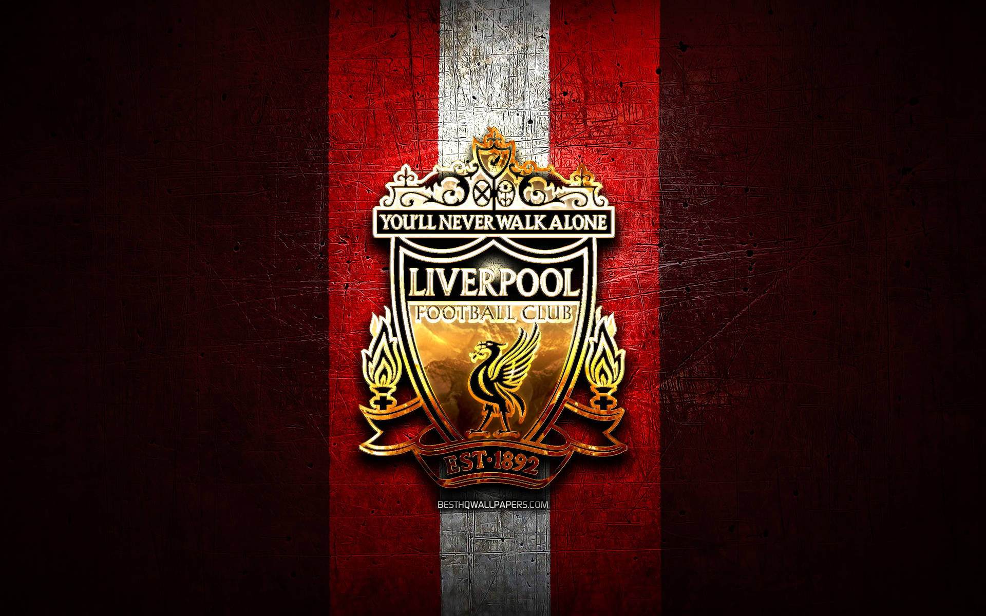 Logotipodel Fc Liverpool En 4k Sobre Un Fondo Rayado Fondo de pantalla