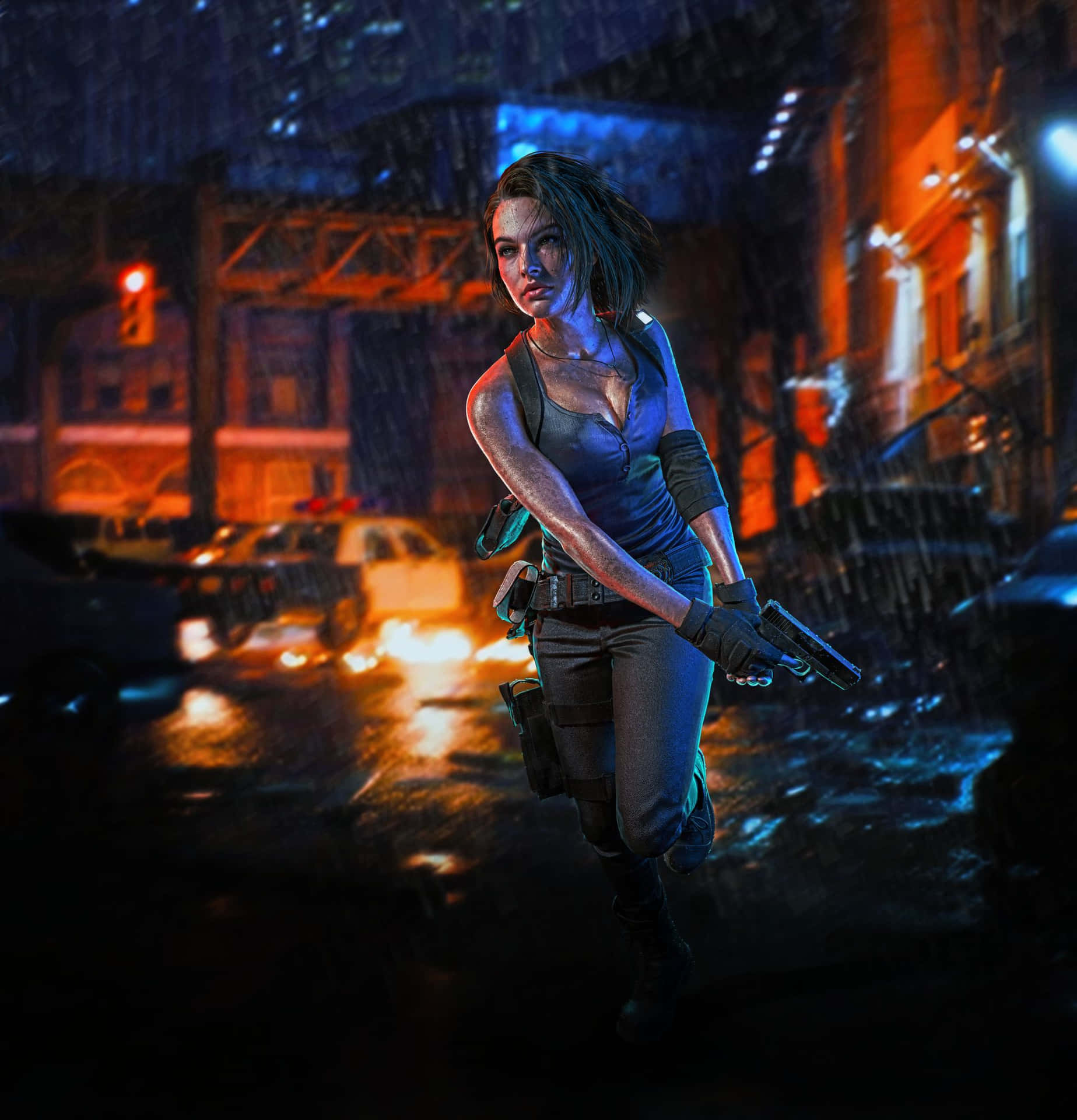 Fearless Jill Valentine In Action Wallpaper