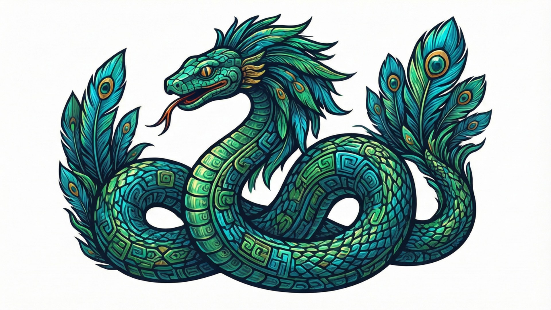 Ren vektor av Quetzalcoatl fjærkledd slange i turkis.