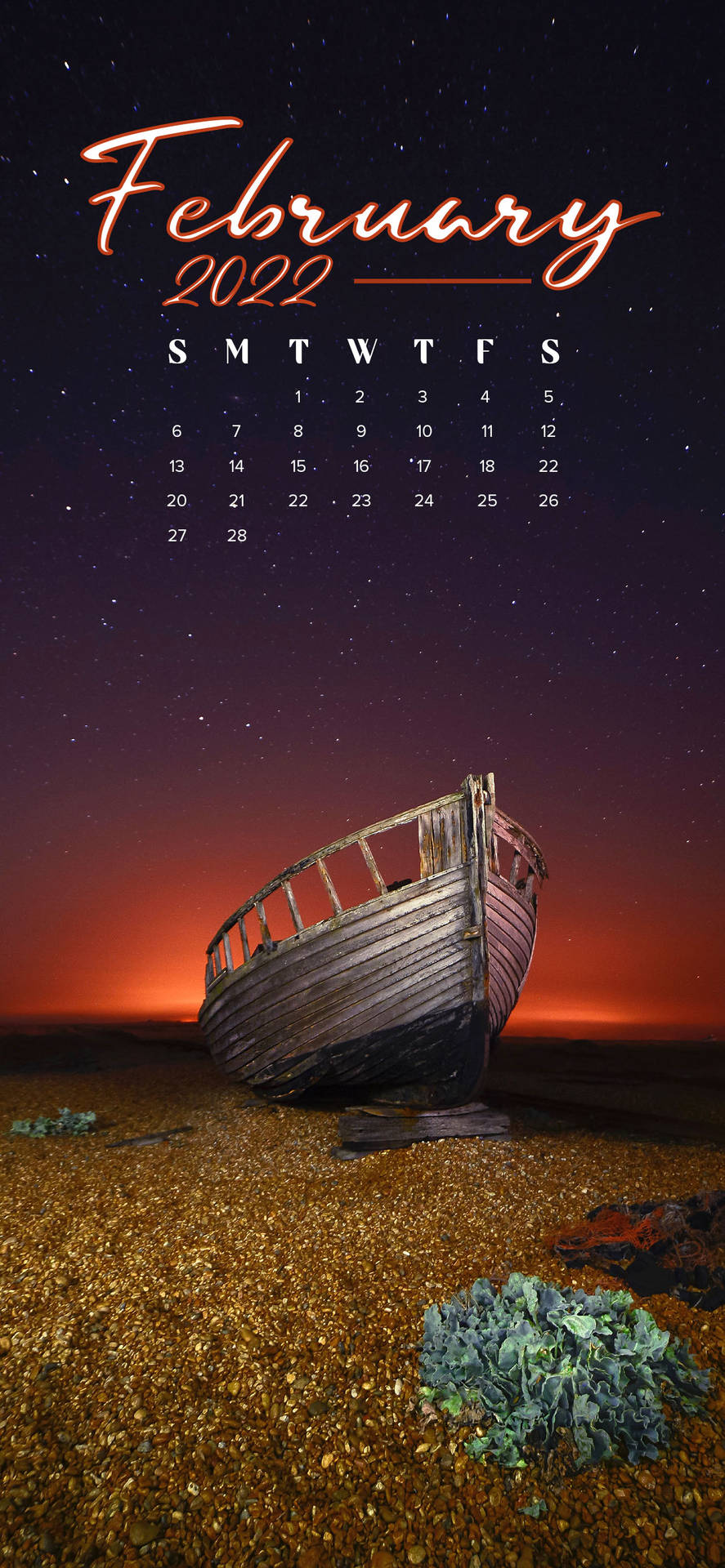 Calendariode Febrero De 2022 En La Playa Fondo de pantalla