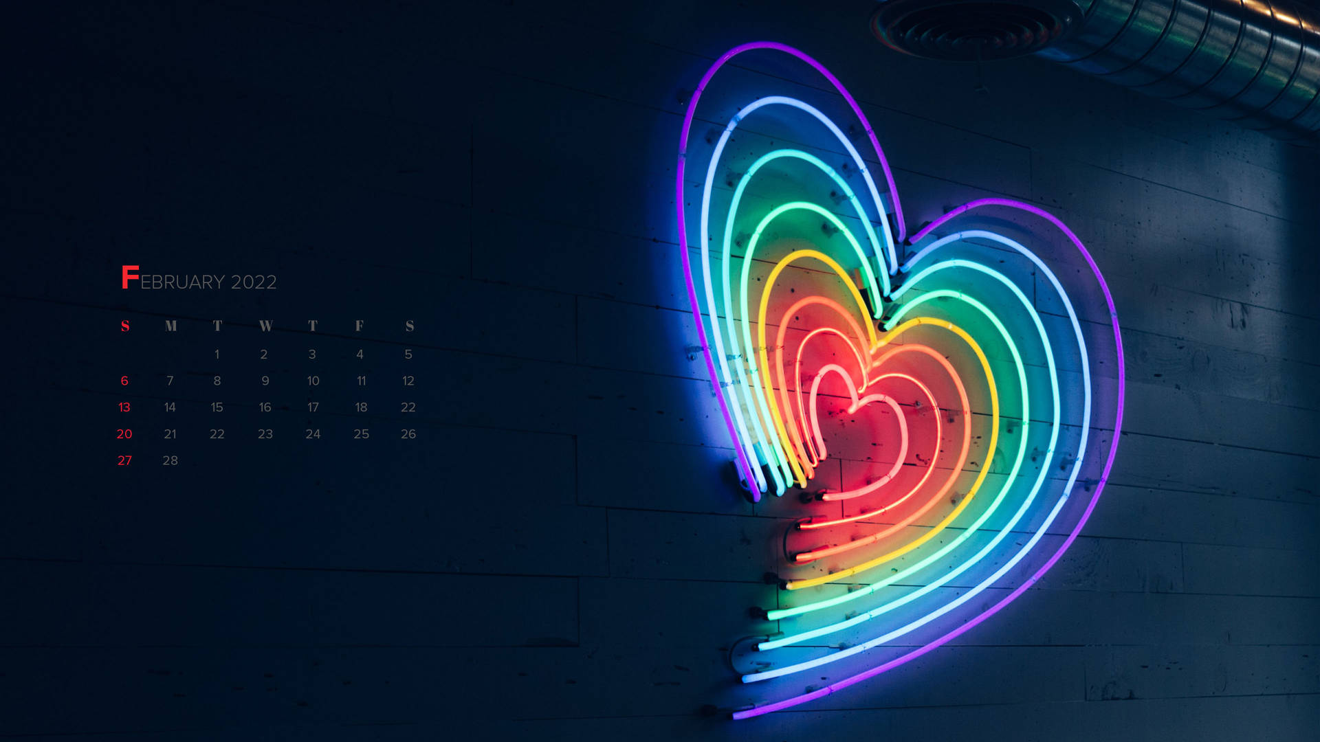 February 2022 Dark Neon Heart Wallpaper