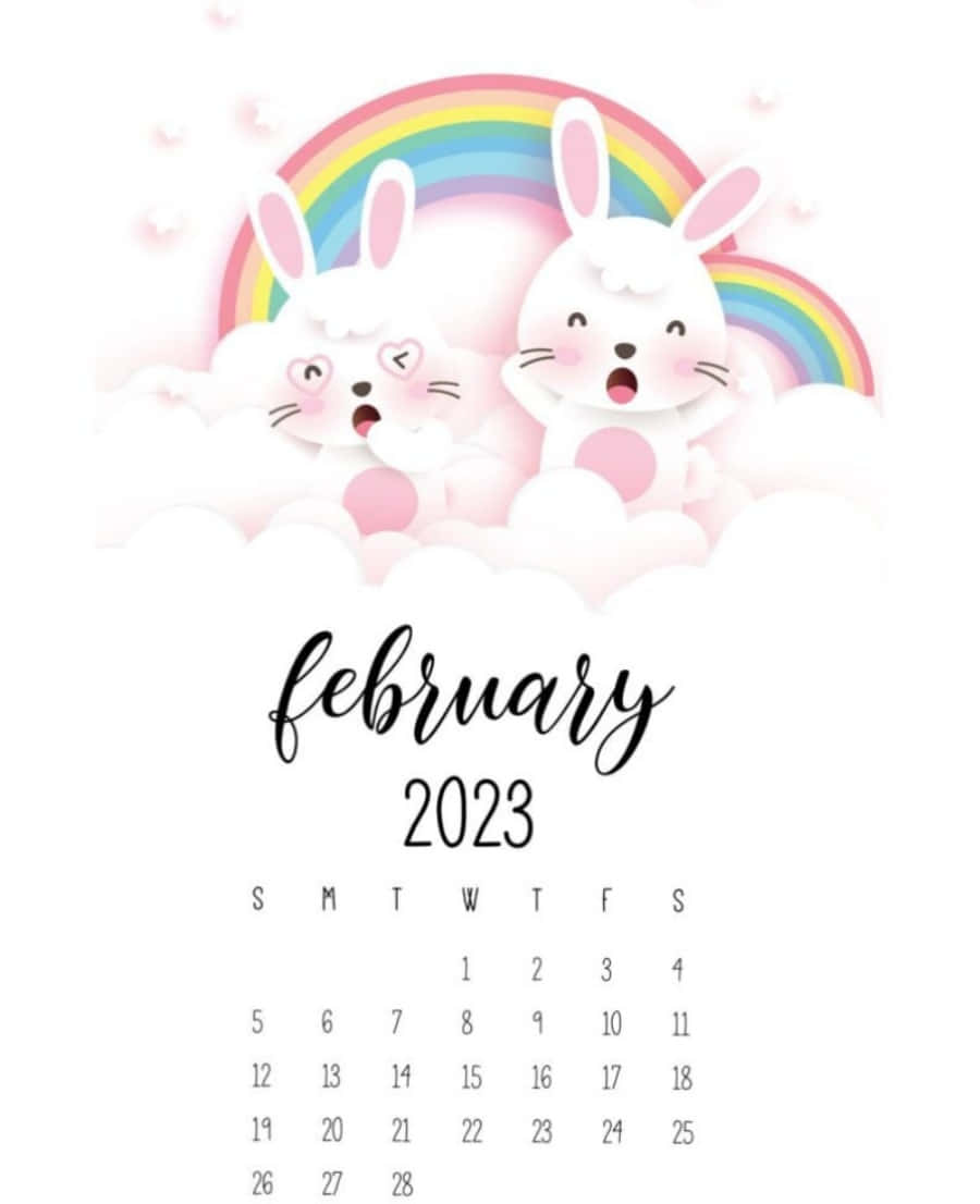 2023 February Calendar With Two Bunny Rabbits Wallpaper