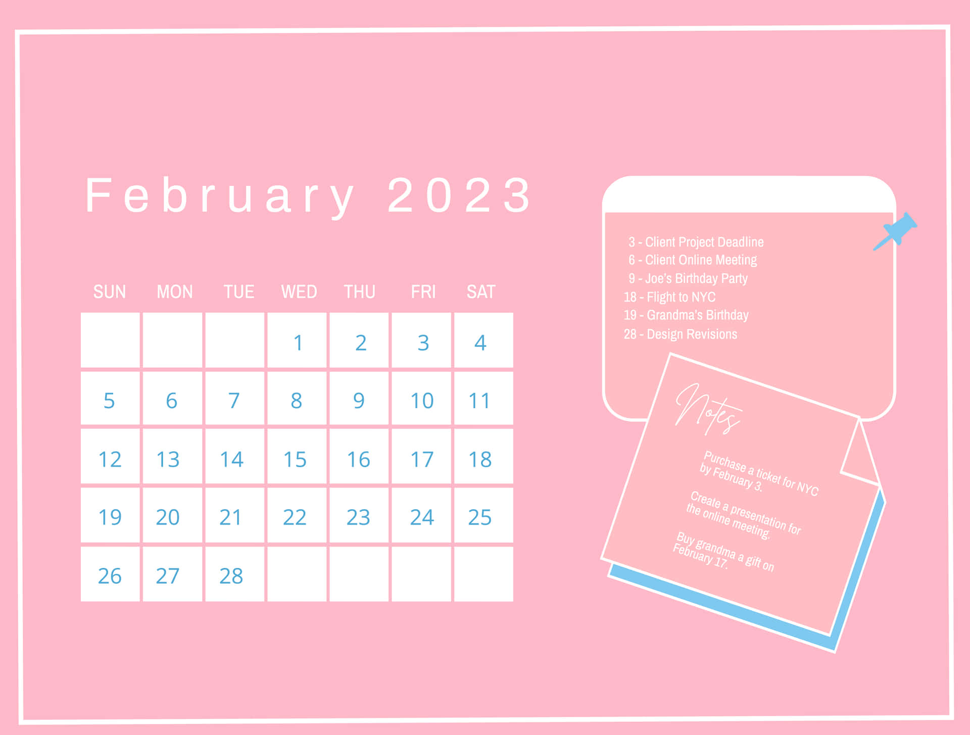 February 2023 Calendar With A Pink Background Wallpaper