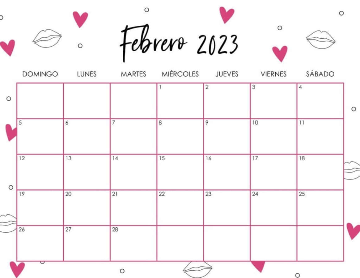 February 2013 Calendar With Hearts And Kisses Wallpaper