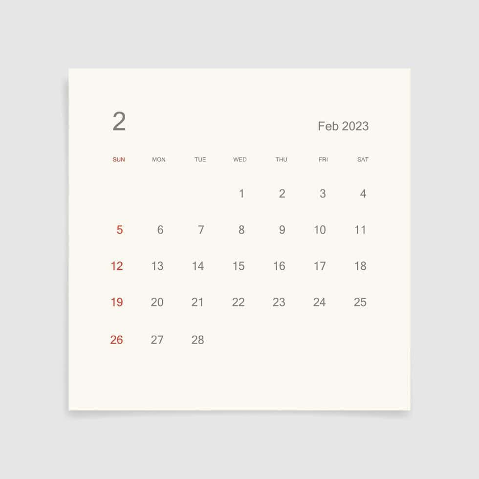 Yellowish White Minimalist 2023 February Calendar Wallpaper