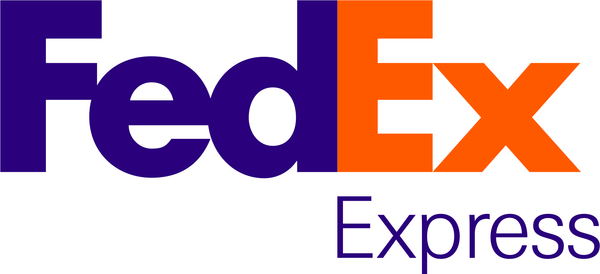 Fed Ex_ Express_ Logo PNG — FedEx logo with purple and orange text on black background featuring an arrow in the E.