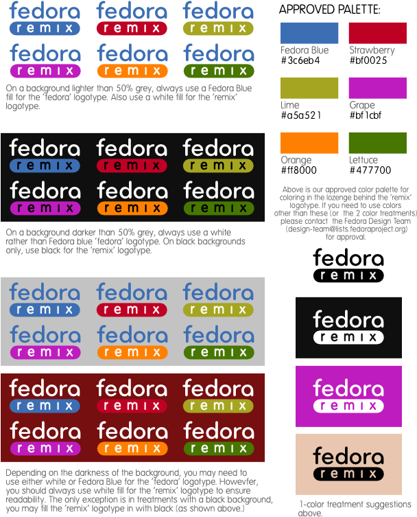 Fedora Remix Logo Variationsand Color Palette PNG
