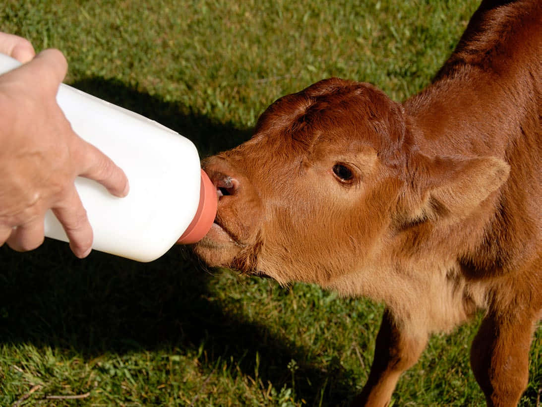 Feeding Baby Cow With Bottle.jpg Wallpaper