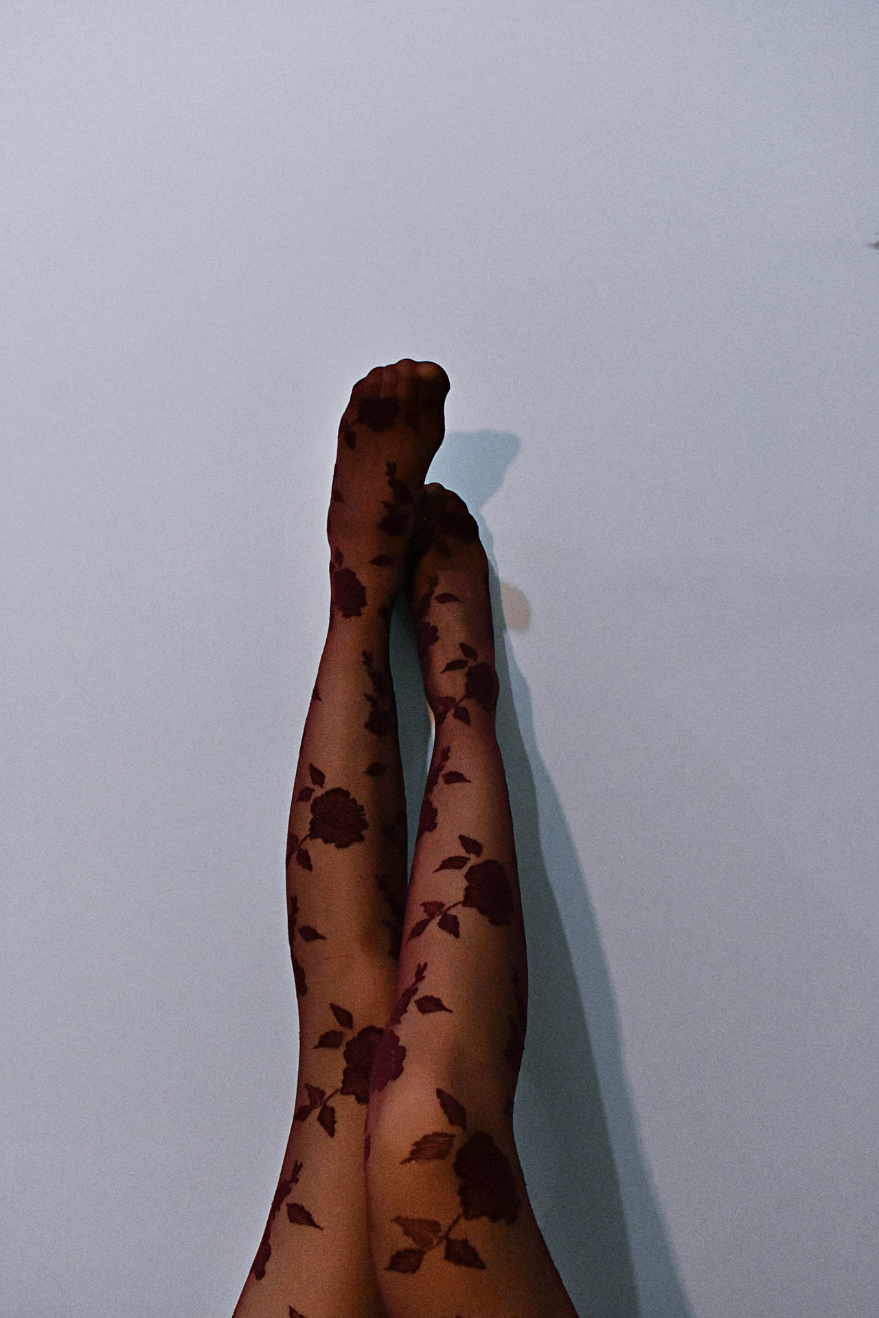Feet Wearing Black Floral Stockings Wallpaper