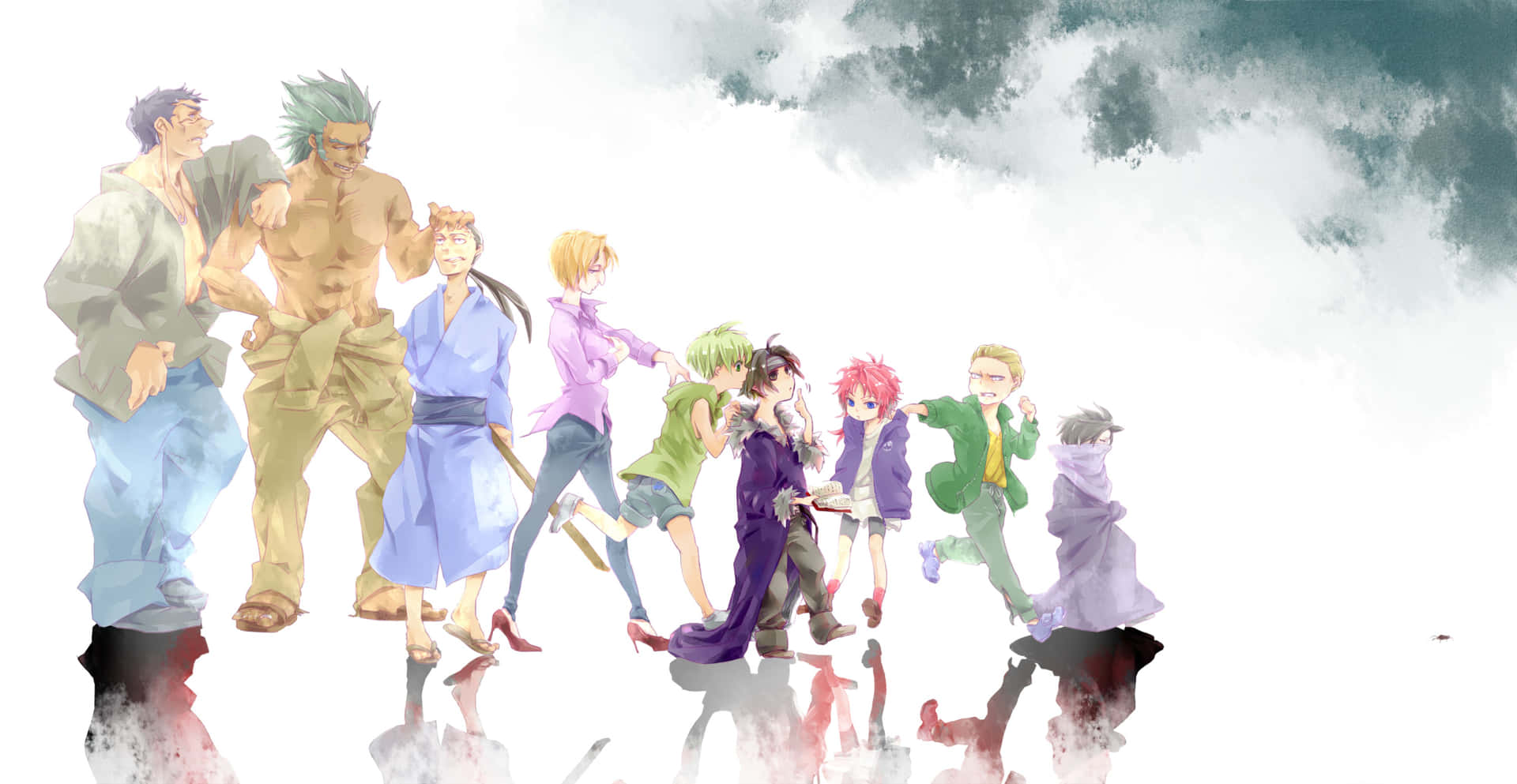 Ungrupo De Personajes De Anime Parados En Un Grupo Fondo de pantalla