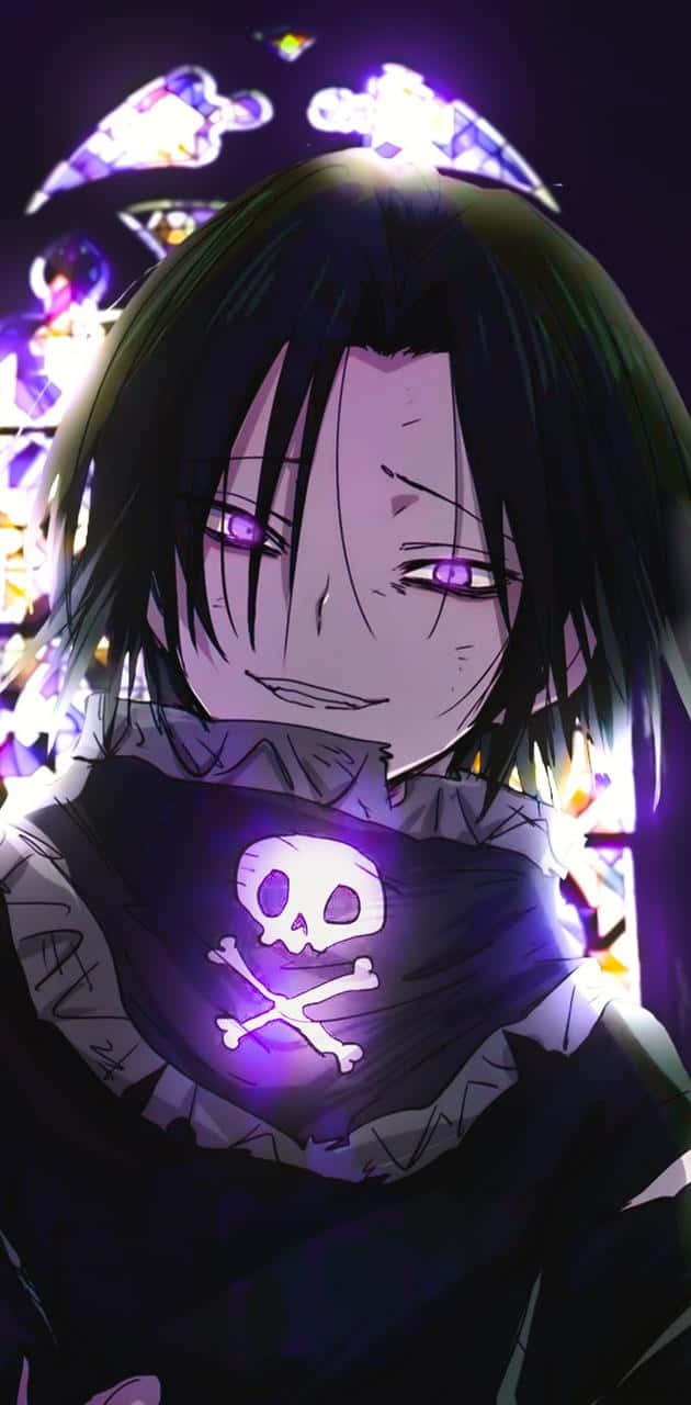 En sort og lilla anime-karakter med et kranie og kors Wallpaper