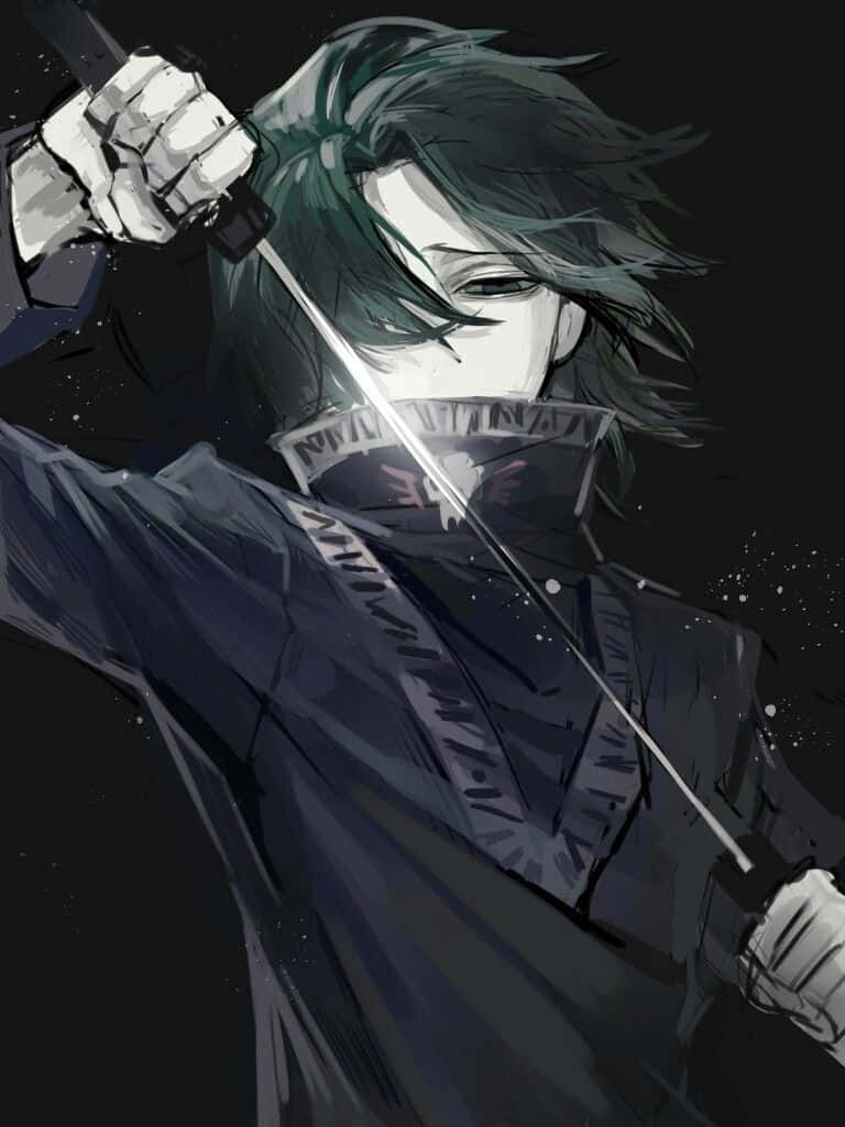 En karakter med et sværd og grønt hår Wallpaper