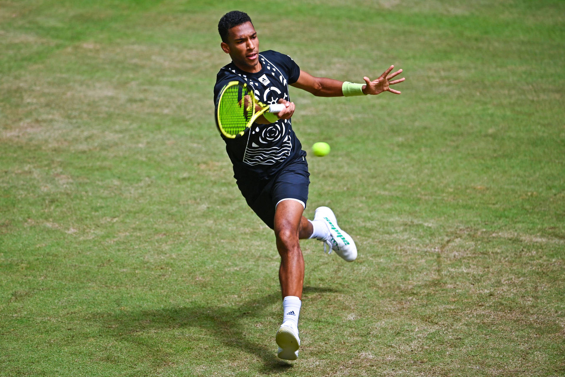 Felix Auger Aliassime in action on a grass court Wallpaper