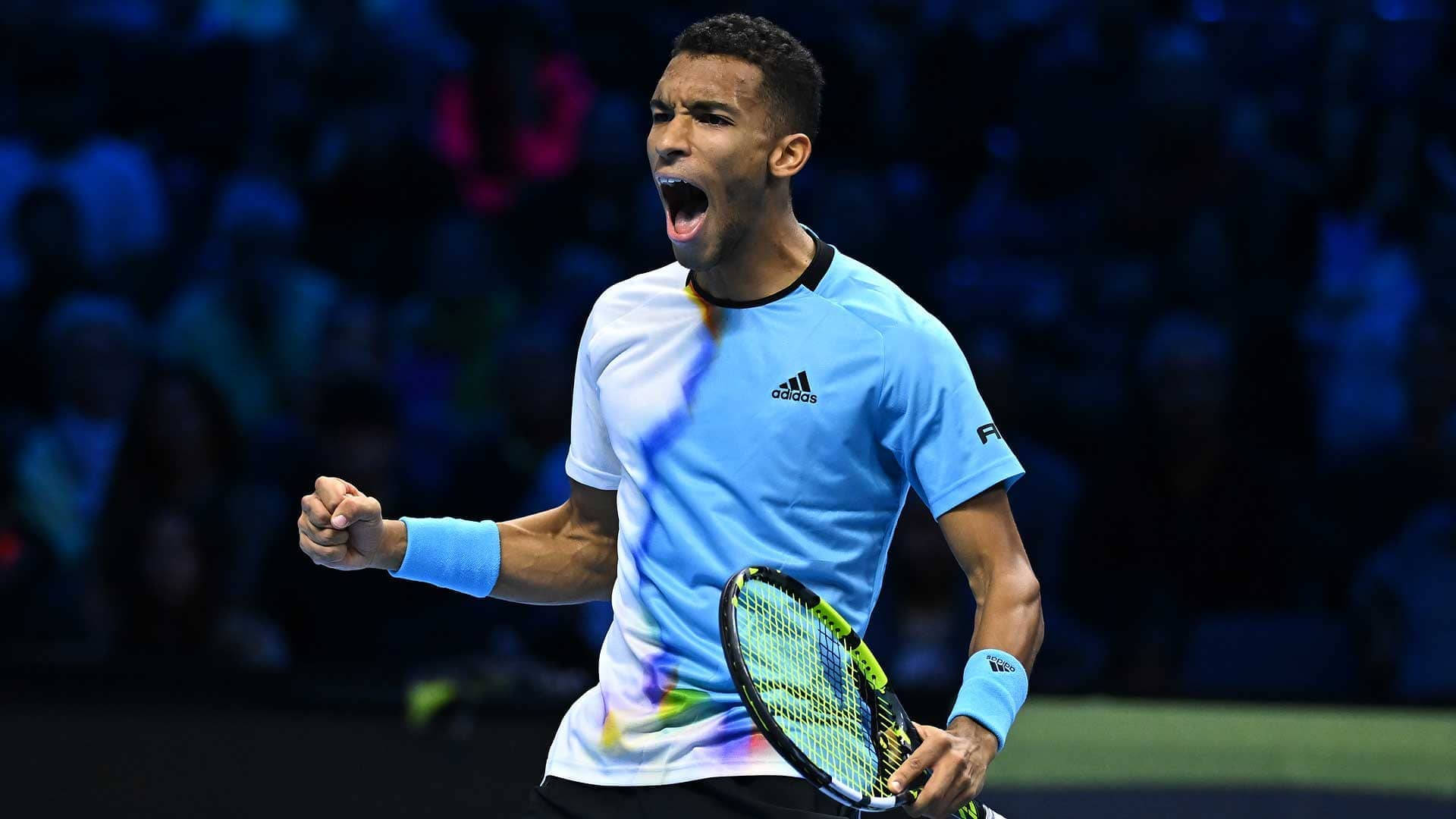 Felix Auger Aliassime Yelling And Fist Pump Wallpaper