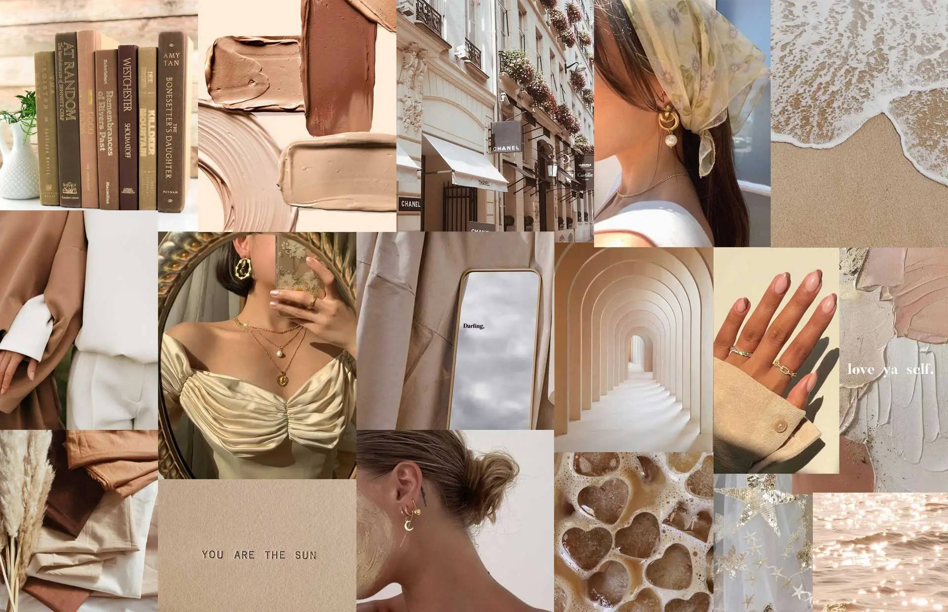 Female Accessories Beige Aesthetic Collage Wallpaper