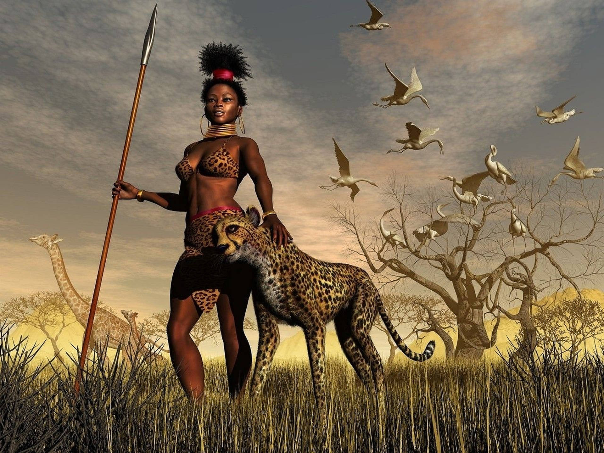 Female African Warrior Art Wallpaper