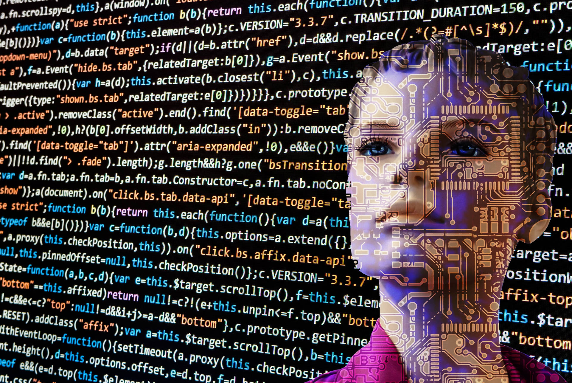 Kvindelig AI-programmeringsprint: Giv inspiration fra dataprogrammeringsvisualiseringer med dette spændende print. Wallpaper