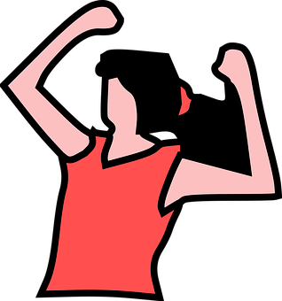Female Athlete Silhouette Flexing Muscles PNG