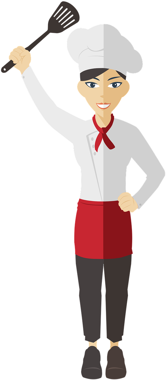 Female Chef Cartoon Holding Spatula PNG