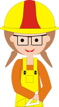 Female Construction Worker Cartoon Character PNG