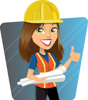 Female Construction Worker Cartoon Character PNG