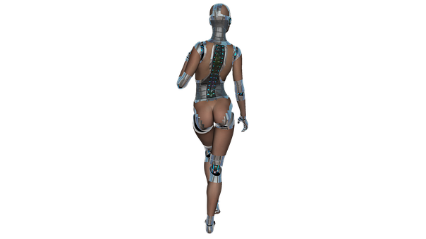 Female Cyborg Walking Away PNG