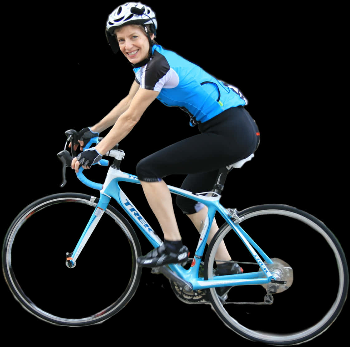 Female Cyclistin Blue Riding Road Bike PNG