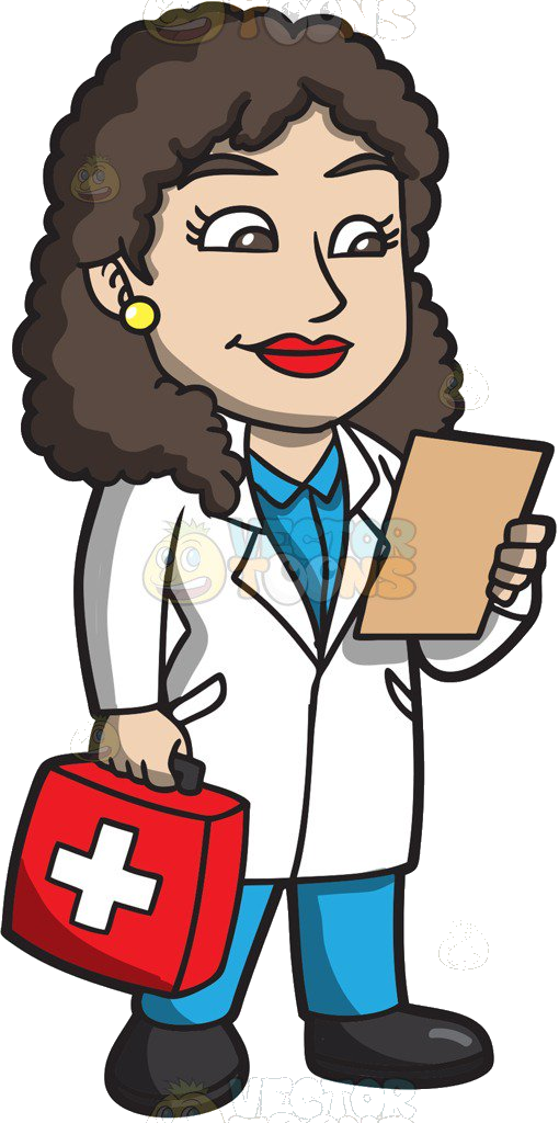 Female Doctor Cartoonwith Clipboardand Medical Kit PNG