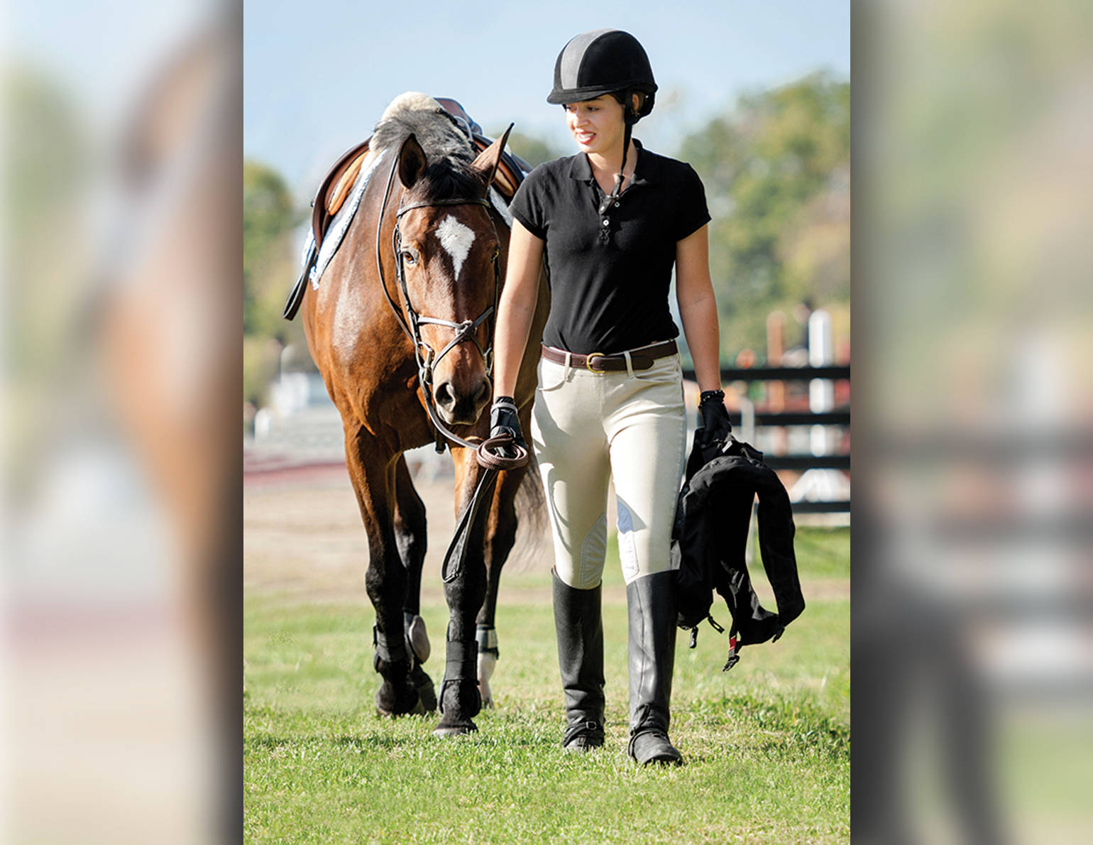 Female Equestrian Walking With Her Horse Wallpaper