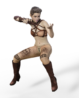 Female Fighter Character Pose PNG