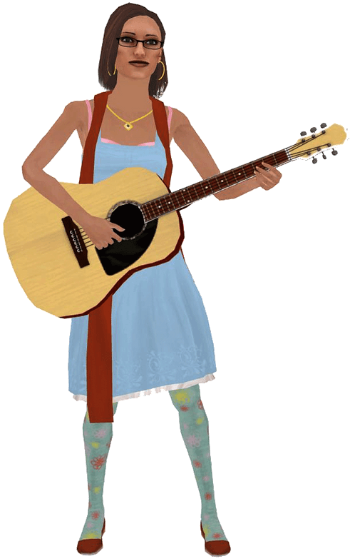 Female Guitarist Cartoon Character PNG