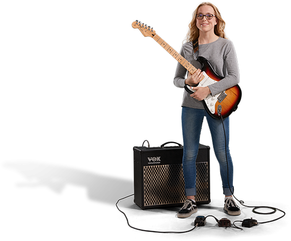 Female Guitarist With Amplifier PNG