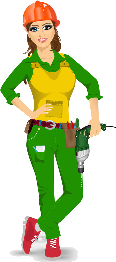Female Handyman With Drill PNG