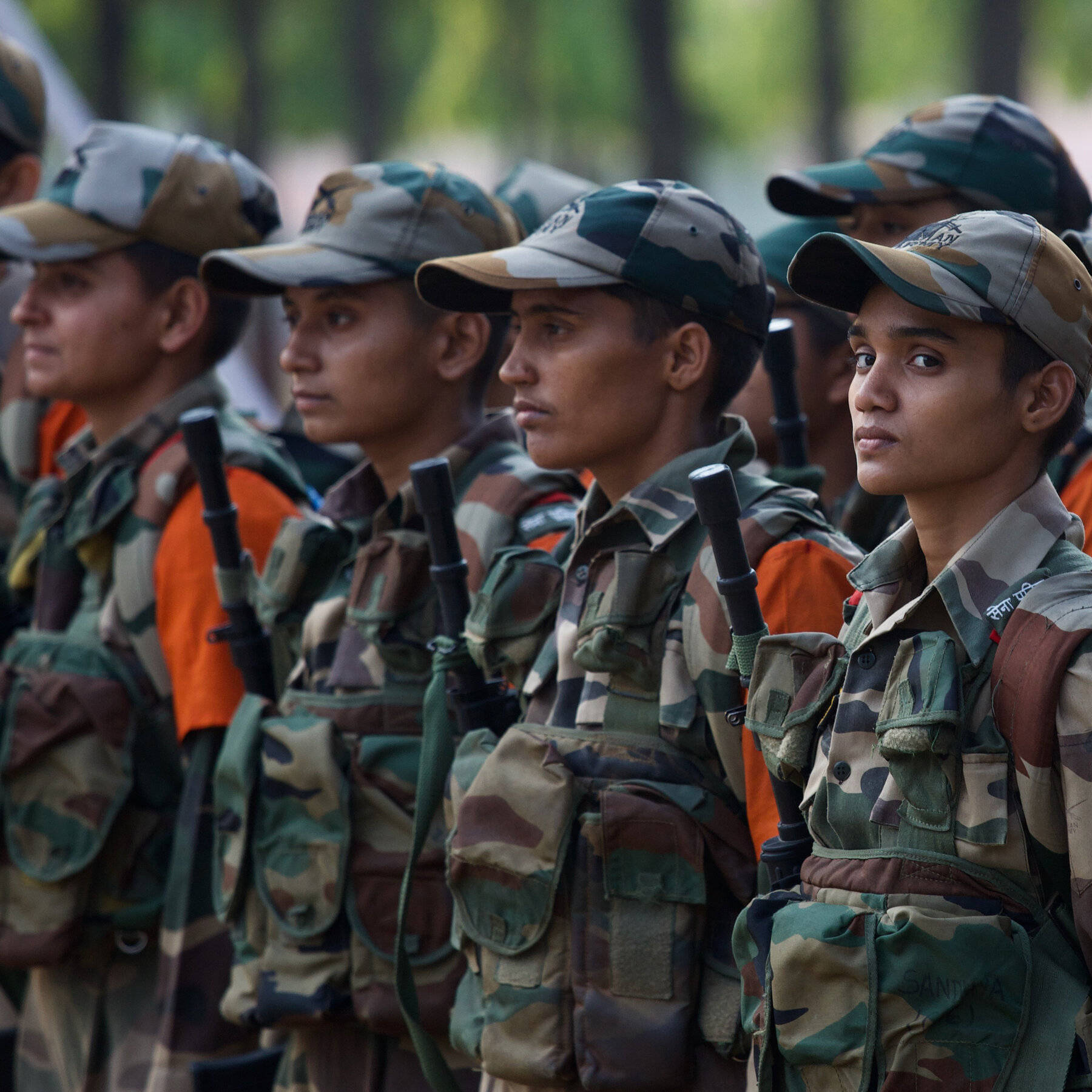 Female Indian Soldiers Standing At Attention Wallpaper