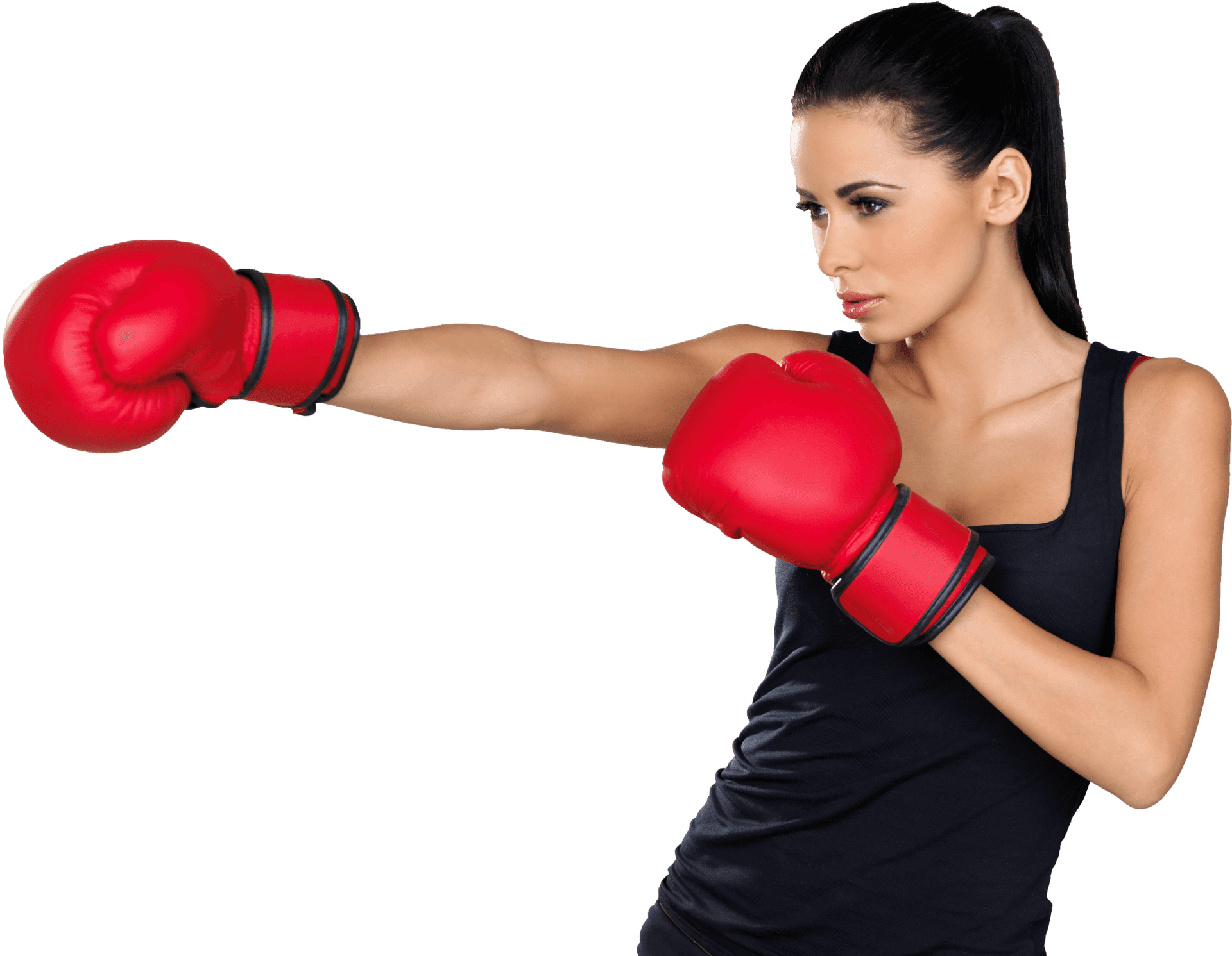 Female Kickboxer Punching Red Gloves PNG
