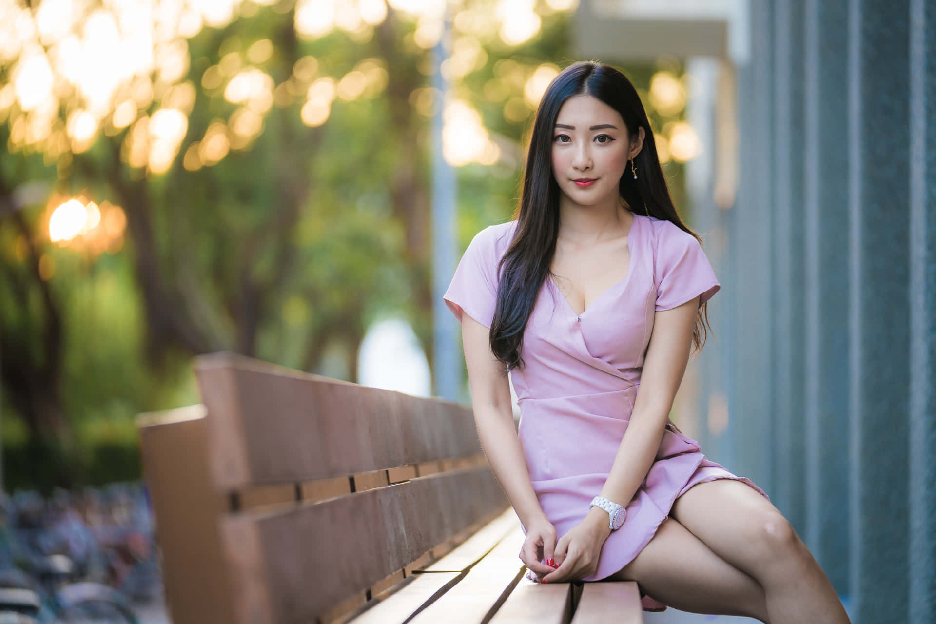 Female Korean Purple Thighs Dress Wallpaper