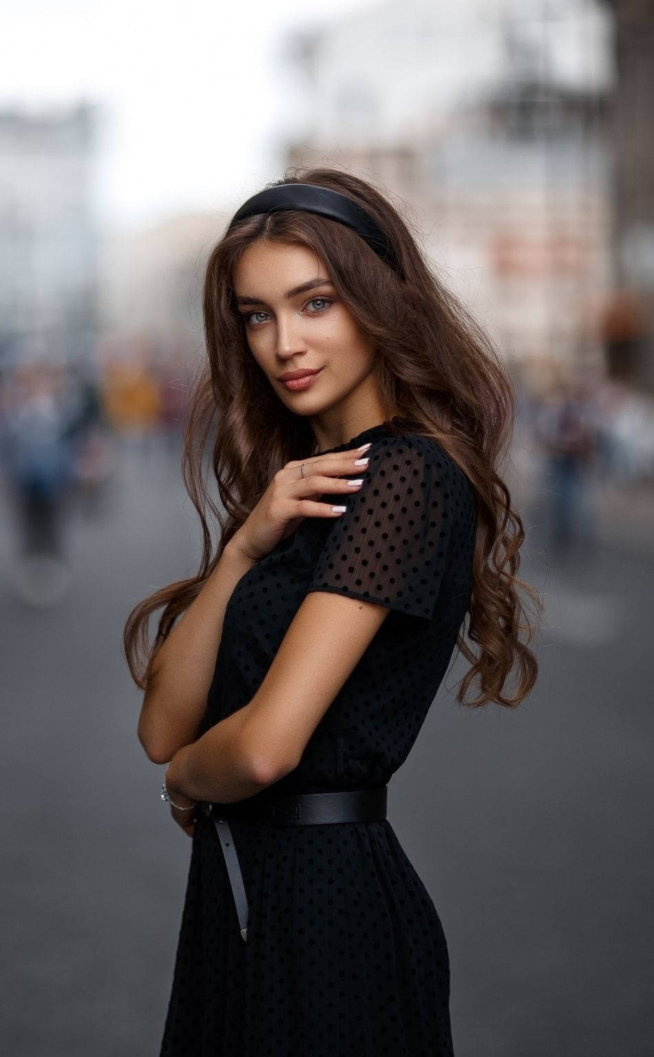 Female Model In Black Woven Dress Wallpaper