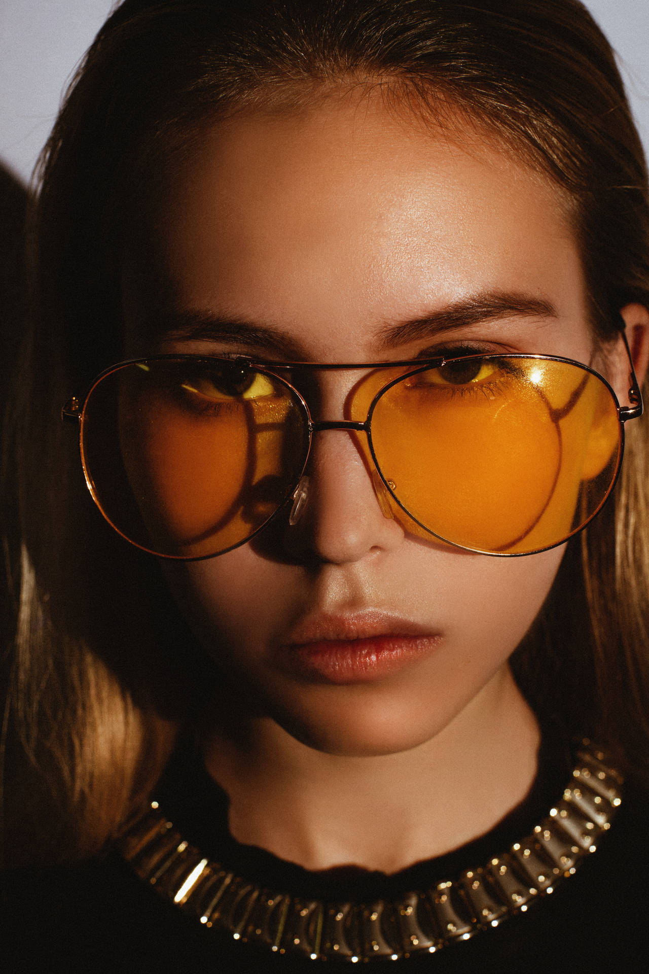 Female Model In Yellow Sunglasses Wallpaper