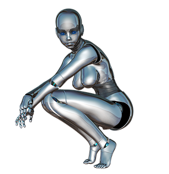 Female Robot Crouching Pose PNG