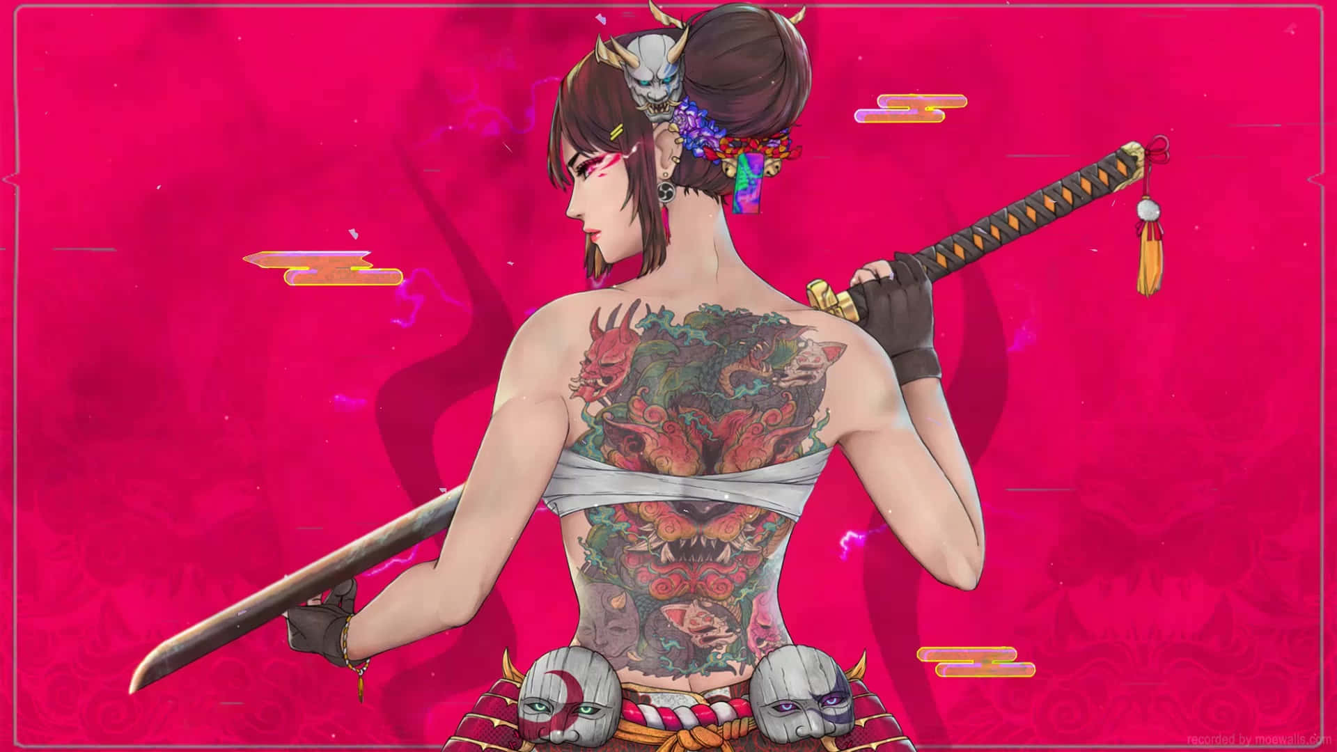 Female Samurai Warrior in Action Wallpaper