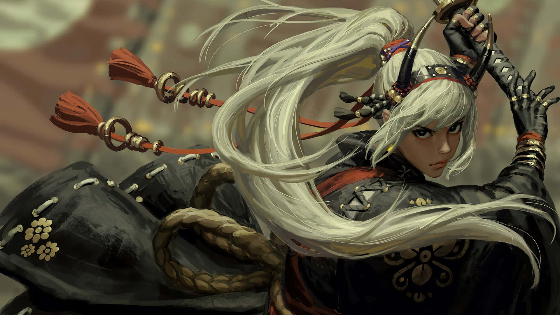 Female Samurai in Action Wallpaper