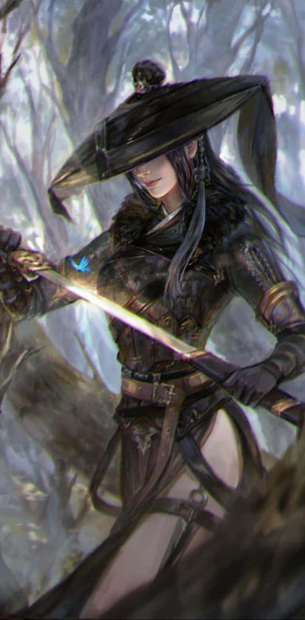 Fierce Female Samurai in Battle Wallpaper