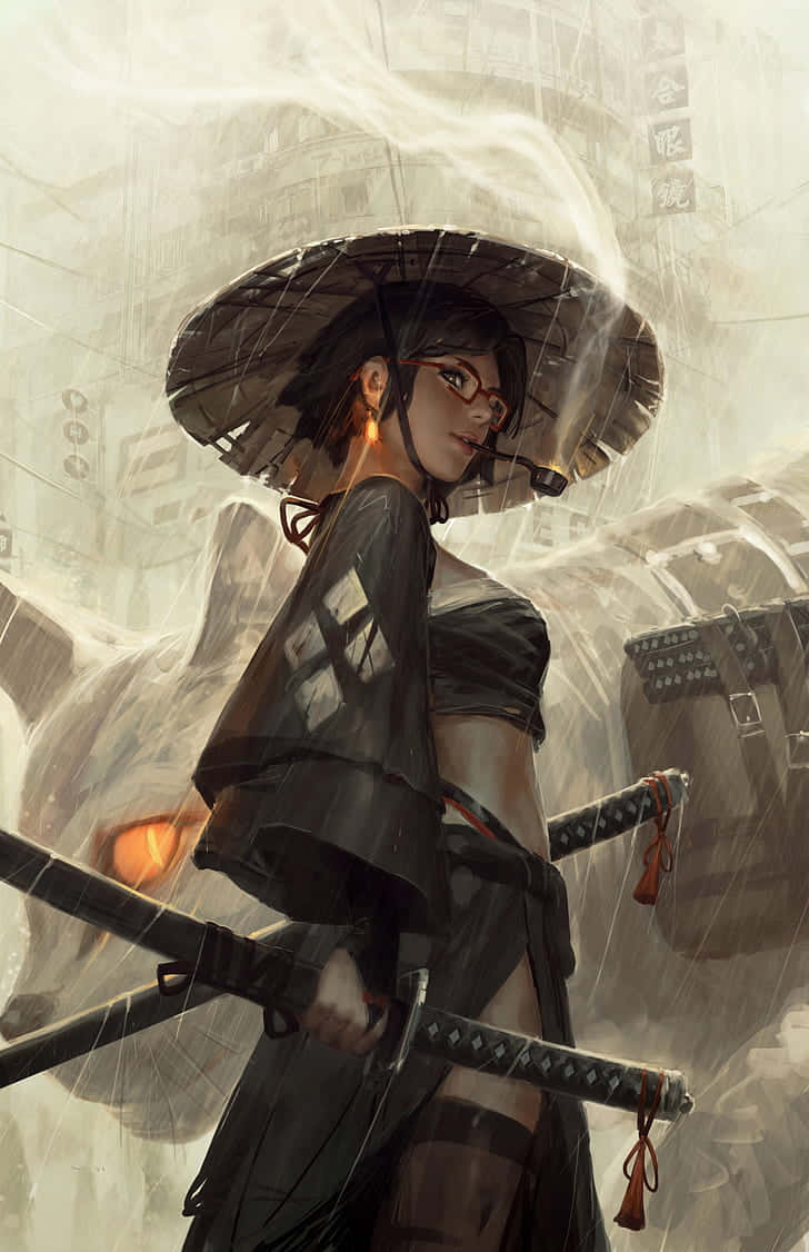 Captivating Female Samurai in Action Wallpaper