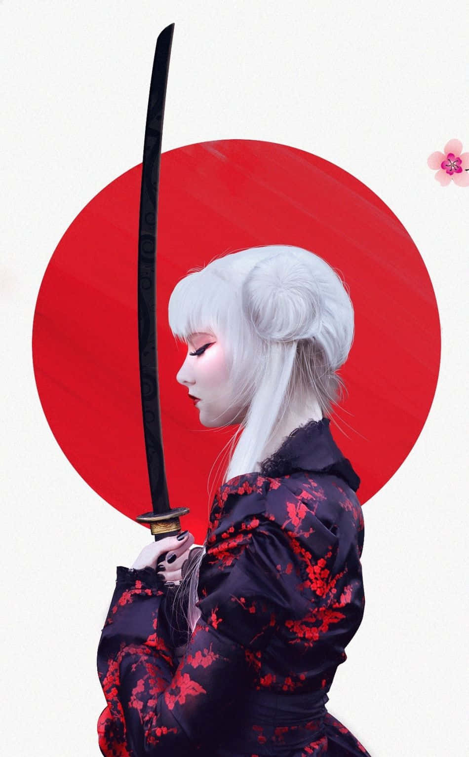 Fierce Female Samurai with Sword Wallpaper