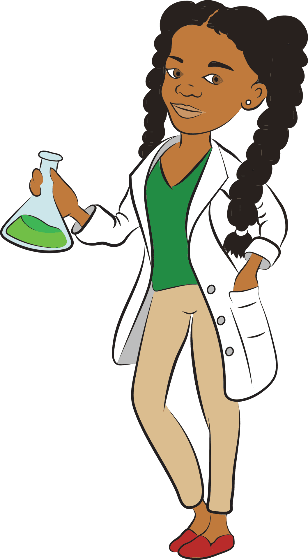 Female Scientist Cartoon Holding Flask PNG