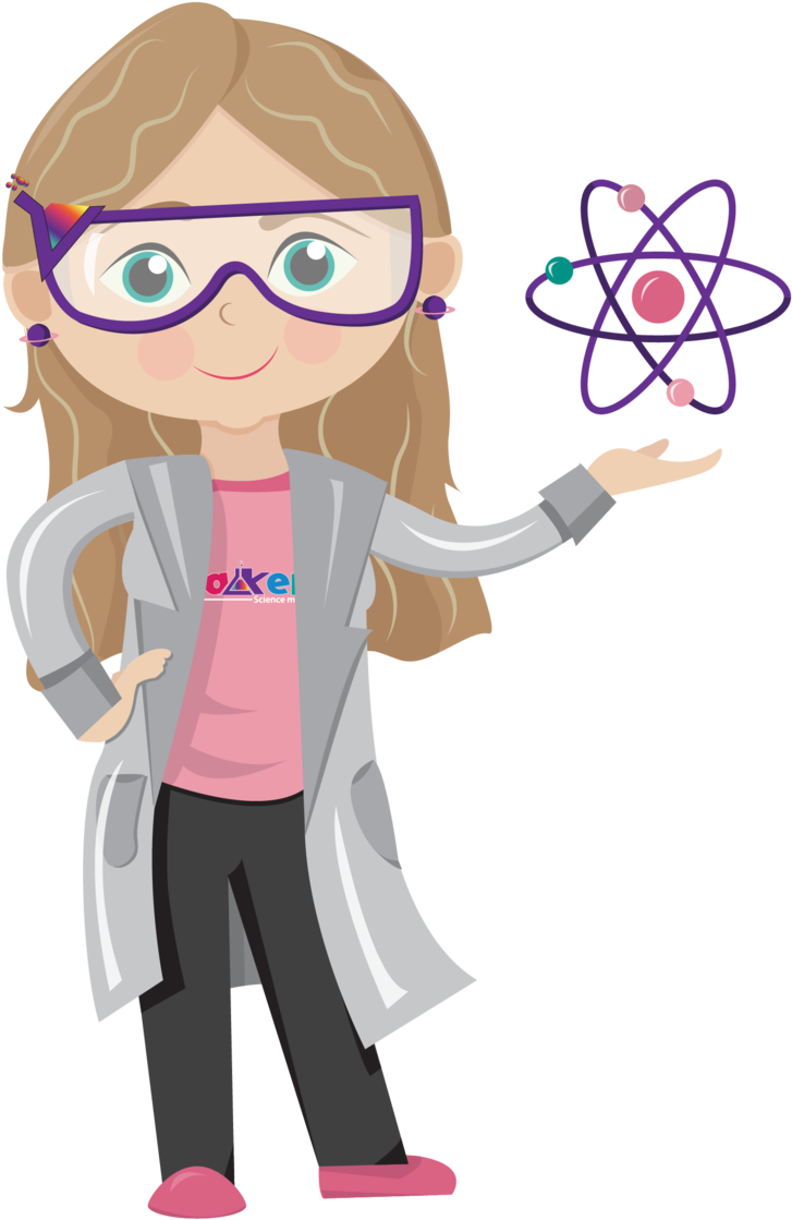 Female Scientist Cartoonwith Atom PNG