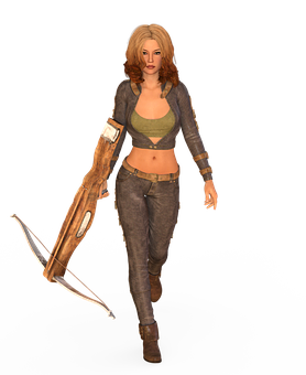 Female Video Game Characterwith Crossbow PNG
