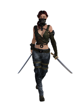 Female Video Game Characterwith Swords PNG