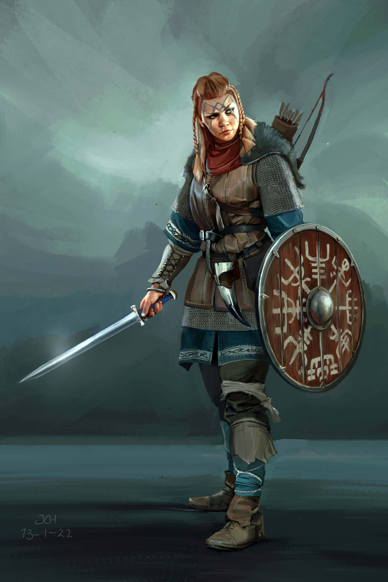 "A formidable force of female Viking Warriors marches onward, ready to defend their home"
